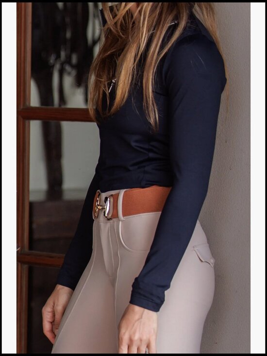 Elastic Equestrian Belt with Gold Bit Buckle, Adjustable Riding Belt